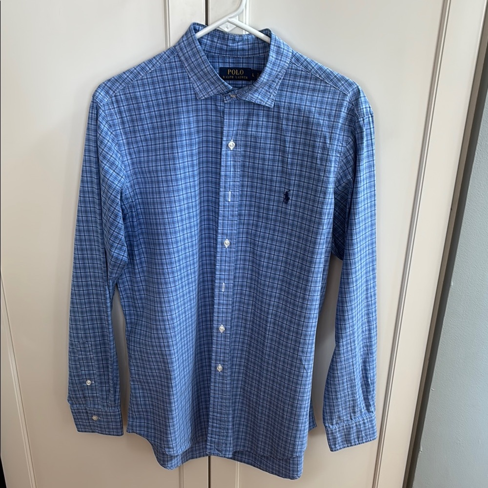 Polo by Ralph Lauren Men’s  Blue Casual Plaid Button Down Shirt Sz L  Like New!